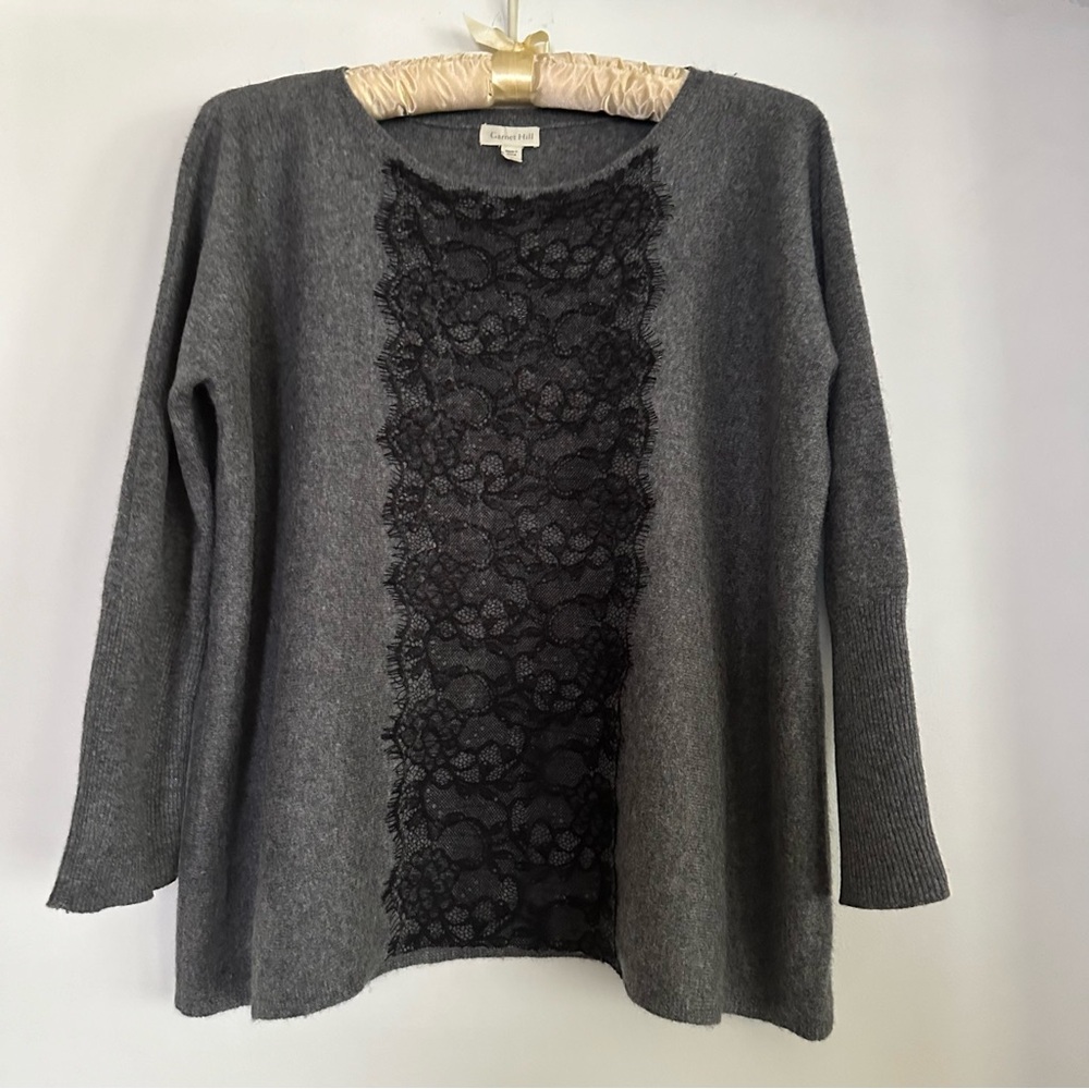 Garnet Hill Lace-Inlay Cashmere Sweater Size Small